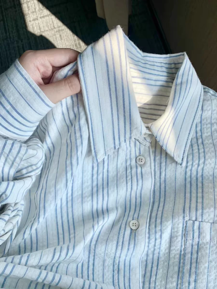 Ele rose rayé Long col Sve femmes irt printemps automne nouveau Design coréen Sle coupe ample trajet Faion