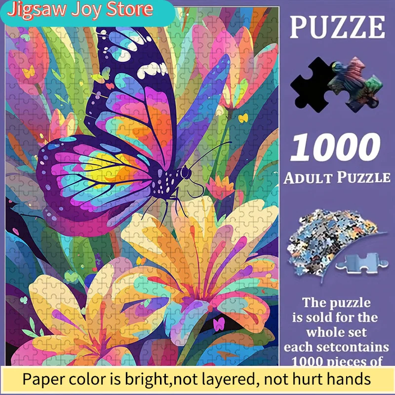 

Большой пазл на 1000 элементов, подходит для детей и взрослых - Красочная ботаническая картина с бабочками и цветами, с яркими разноцветными деталями, C
