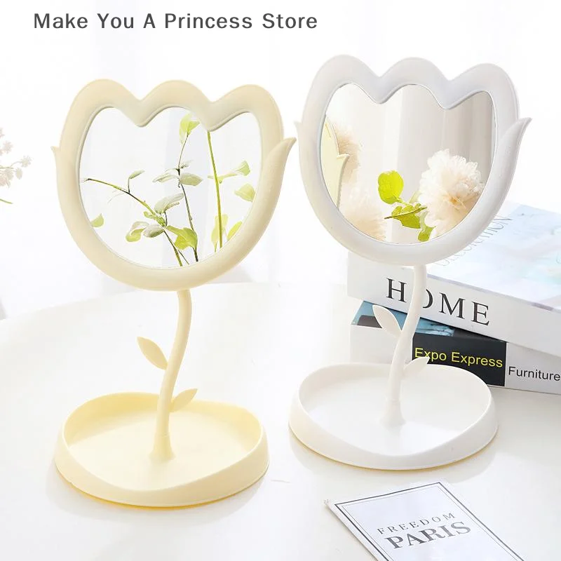 

Tulips Shape Mirror Blocks Student Dormitory Desktop Display Travel Mirror Blocks Makeup Mirror Table Decoation Girls Gift Home