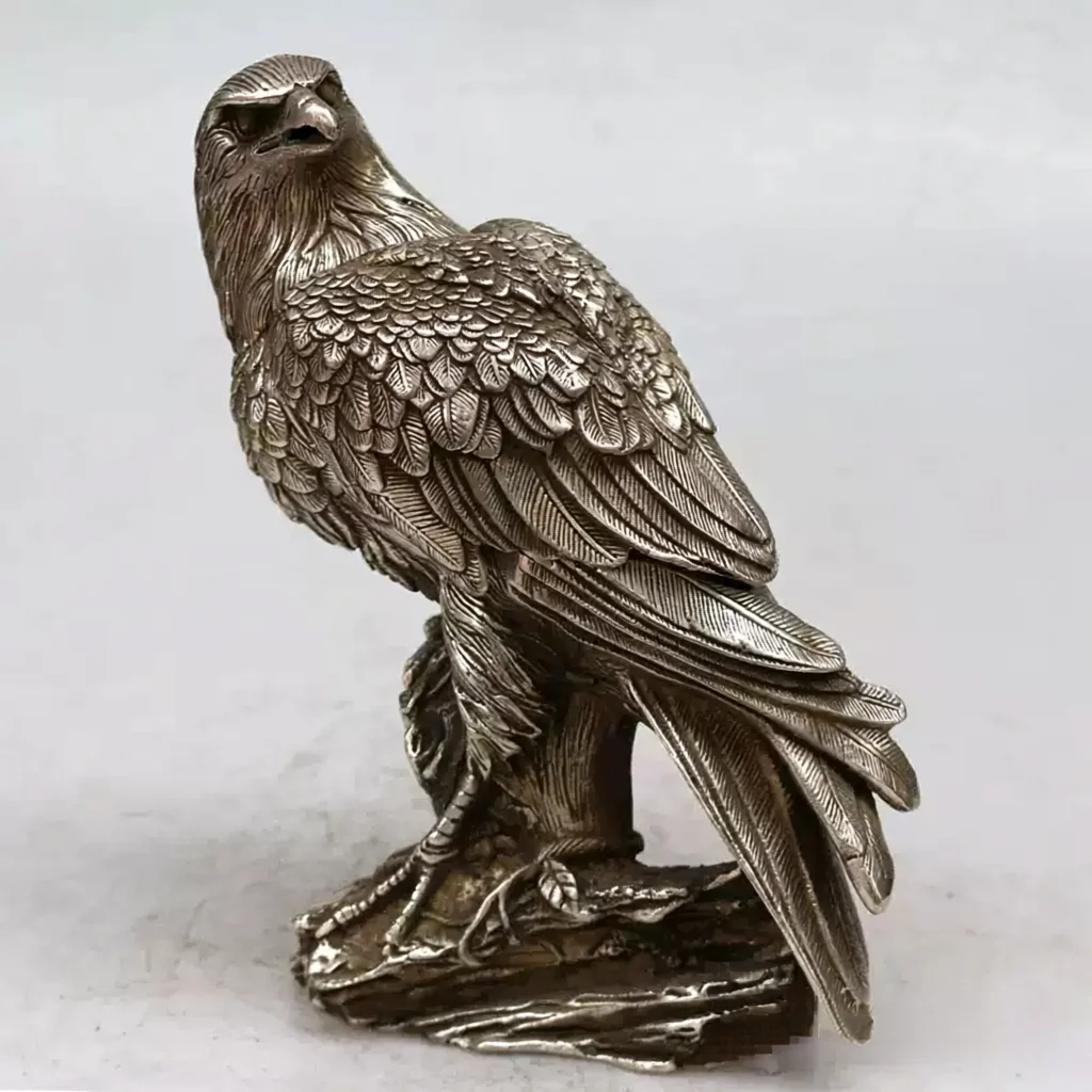 Silver Plated White Copper Eagle Incense Burner Statue Chinese Xuande Style Hawk Censer Home Aroma Ornament Collectible Decor