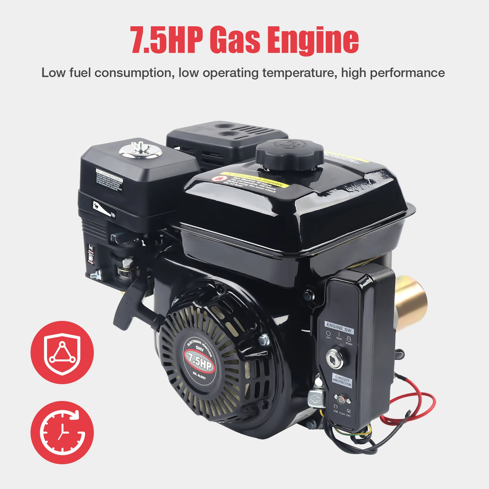 New7.5HP 4 Stroke Gas Engine 210CC OHV Air Cooled Gas Engine Motor for Go Kart Compressors Trenchers Hand/Electric Start 3600rpm