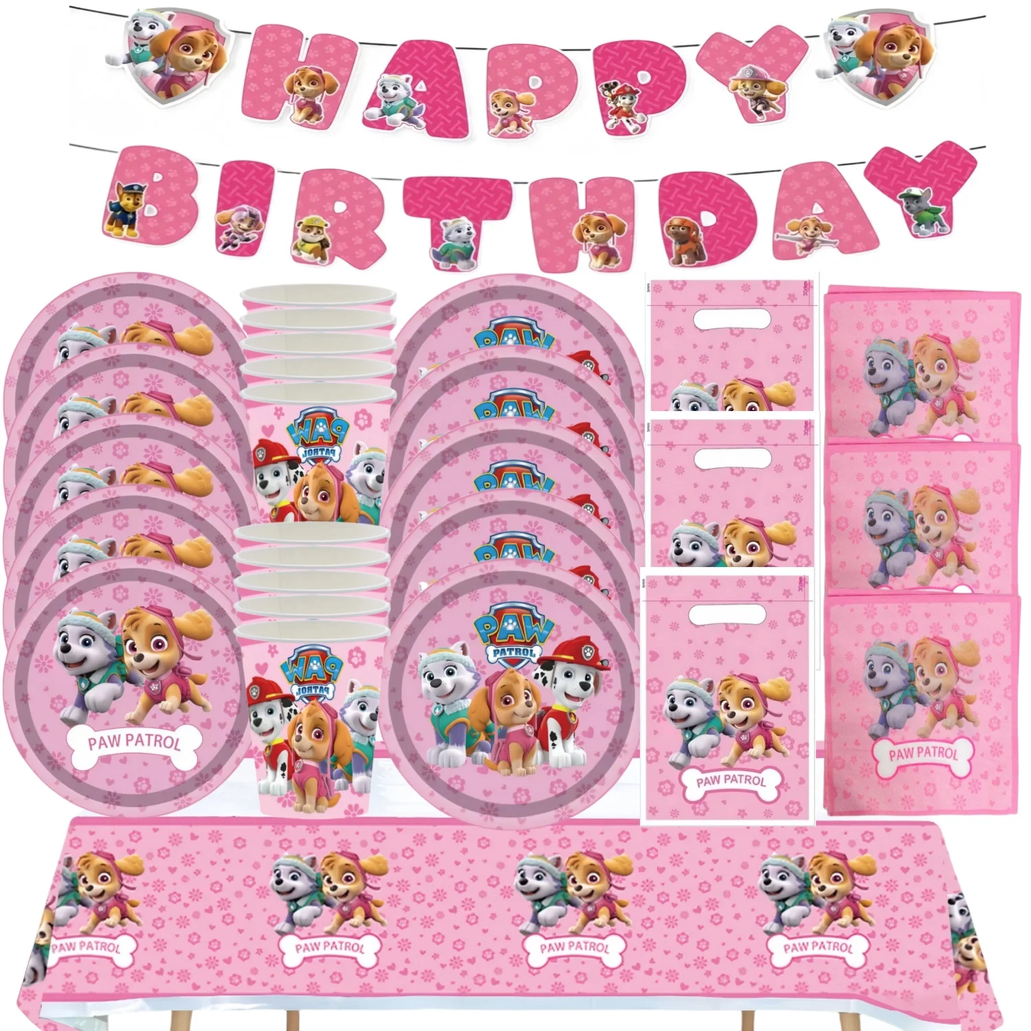 Pink Paw Patrol Birthday Party Decor Skye Disposable Tableware Tablecloth Plate Foil Balloons Baby Shower Girls Party Supplies