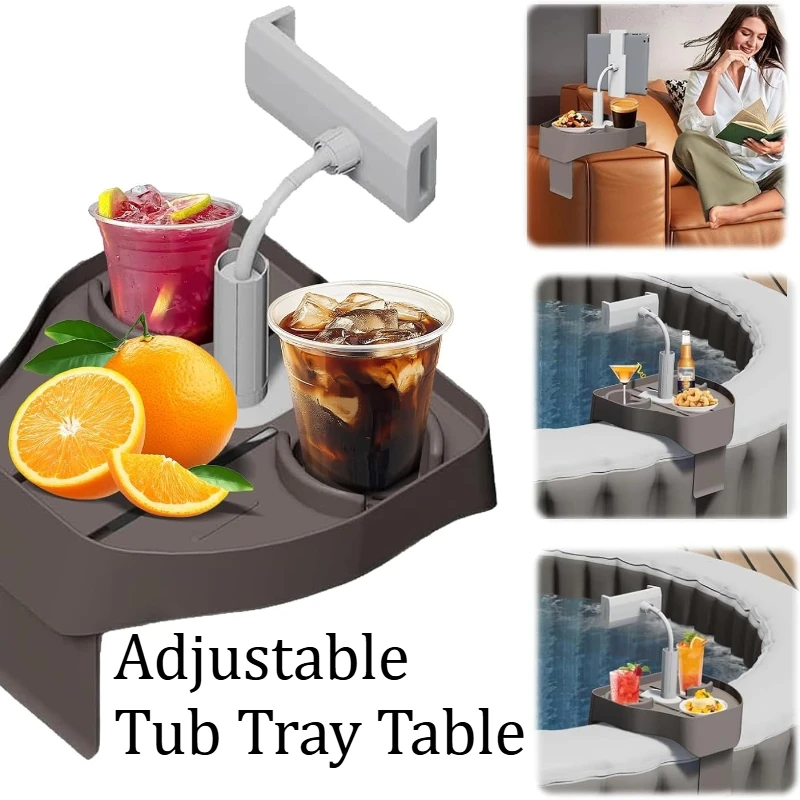 

Adjustable Spa Tray Table 3-in-1 Cup & Phone Holder Fits Tub Inflatable Pool Sofa Bedside – Must-Have Pool & Living Room Caddy