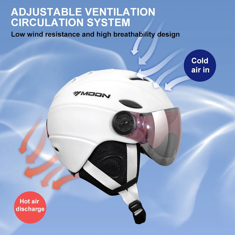 MOON-Skihelm mit Rücklicht, Schlagschutz, Snowboard-Zubehör für Erwachsene, LED-Licht, Sicherheit, tragbar