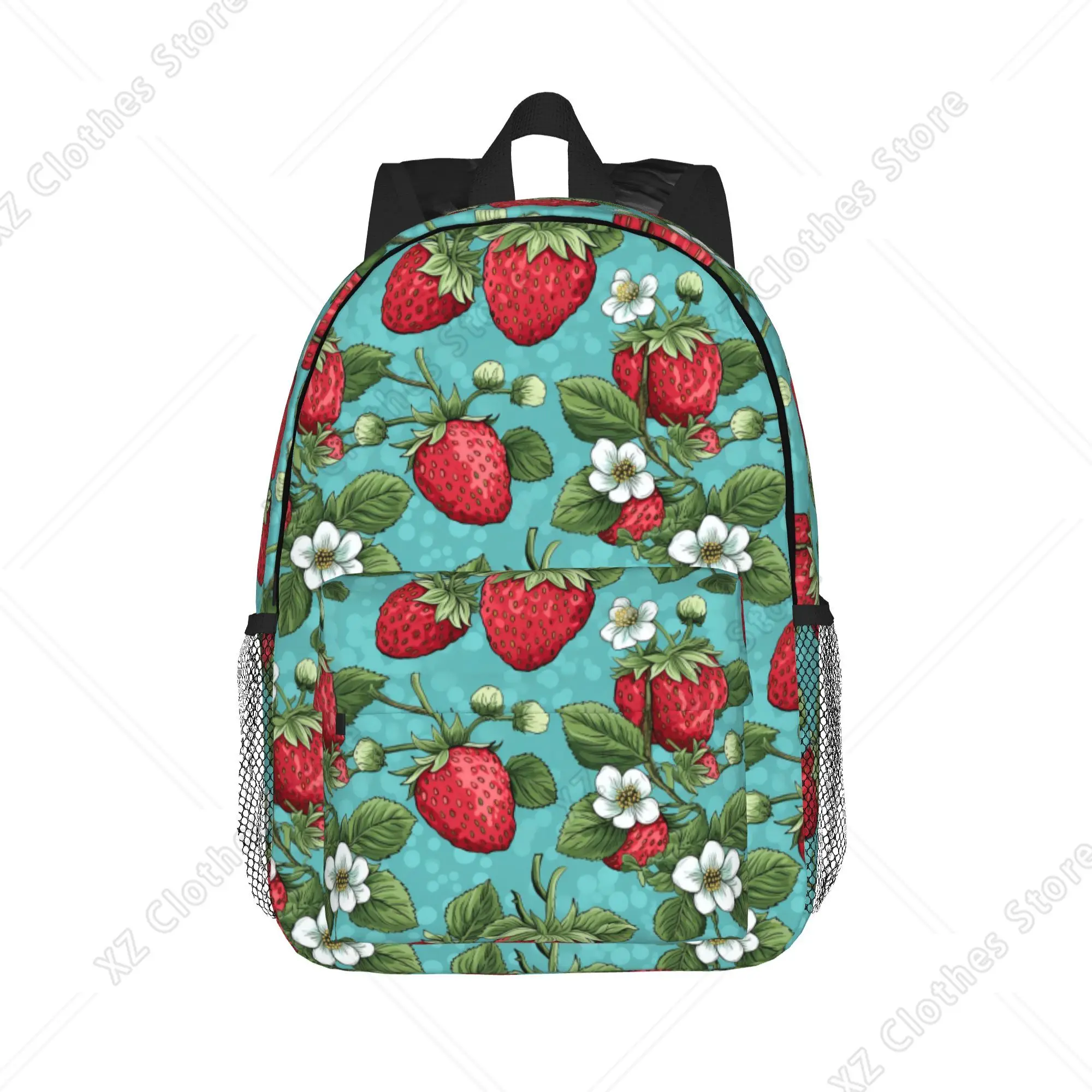 Beautiful Highly Stylized Strawberry with Flowers  Backpack Hot Sale Daypack BookBag Shoulder Bags for Men Women School Bag