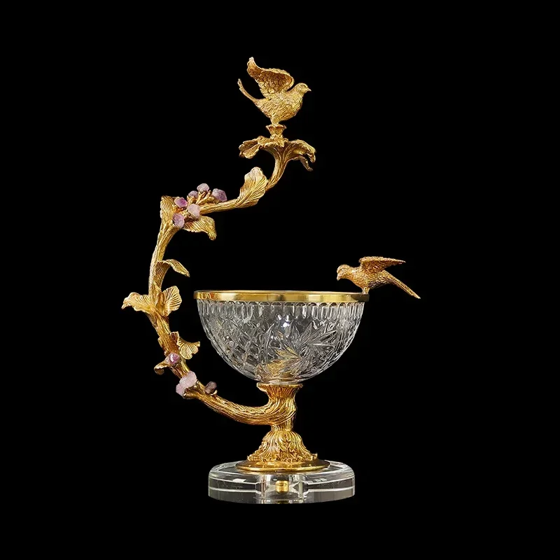 Hot salesHot salesHot sale ceramics pedestal antique glass fruit bowls with gold bird decorative high footed fruit bowl