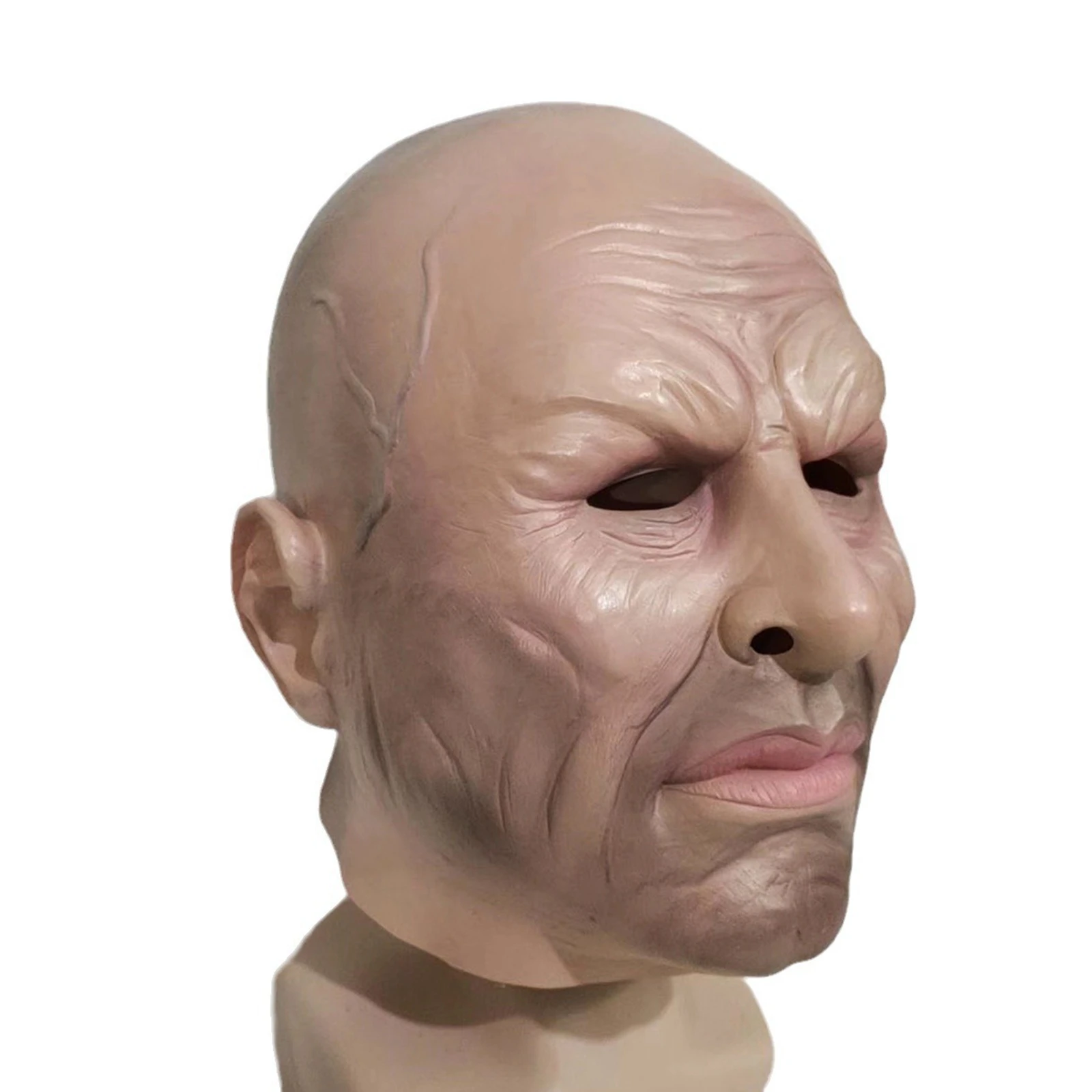 Realistic Bald Head Man Facewear Human Face Halloween Masquerade Full Head Face Covering