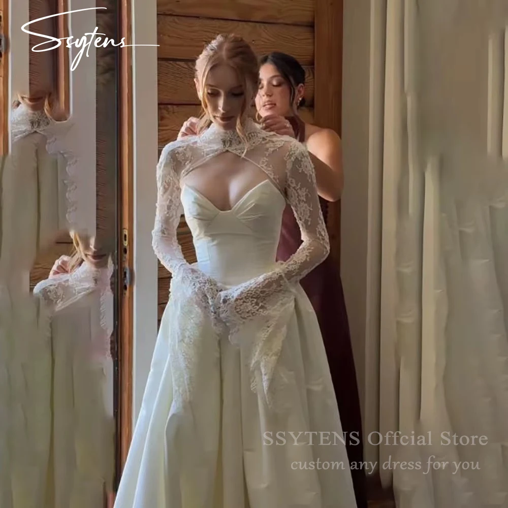 

SSYTENS Sexy Lace Princess Wedding Dresses Arabia Applique A-Line Long Sleeve Bridal Gown 2 in 1 Princess Bride Dress Customized
