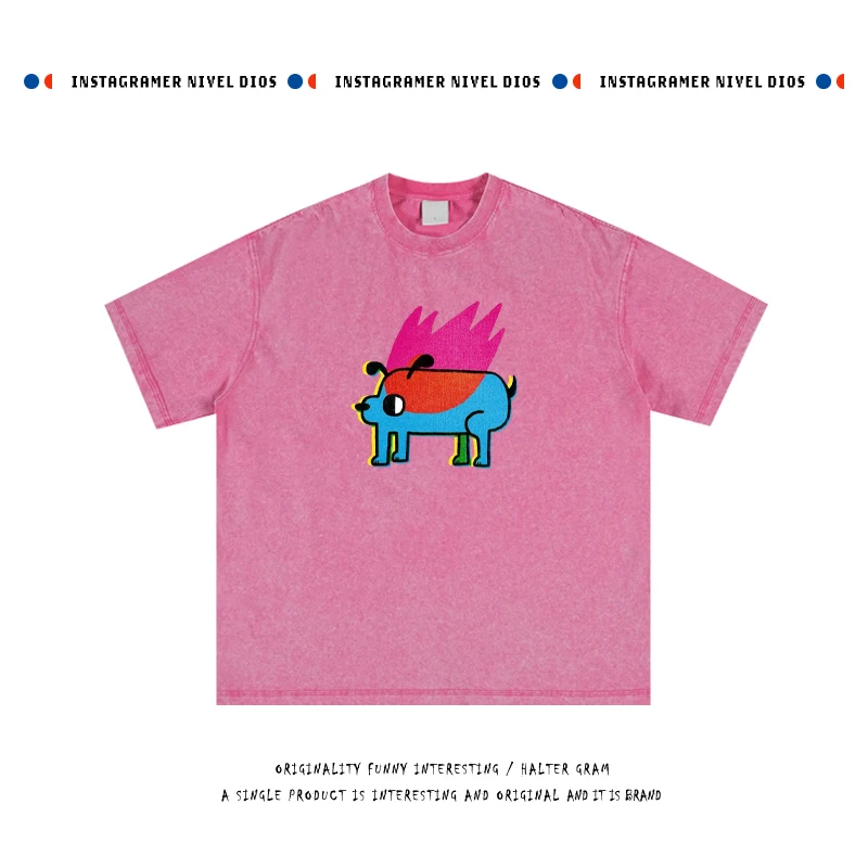 

Винтажная футболка оверсайз с милым мультяшным принтом, универсальная, из хлопка, молодежная, летняя, дышащая, с круглым вырезом