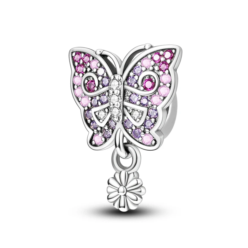 925 Sterling Silver Butterfly Pendant, Daisy Isolamento Bead Charme, Fits Original Pandora Pulseira, Bangle, Presente Da Jóia Do Aniversário