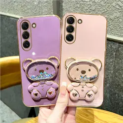 Quicksand Mirror Bear Phone Holder Case On For Samsung Galaxy S23 S21 S20 S22 S10 Note 10 20 Plus Ultra S20 Fe S 21 Stand Cover