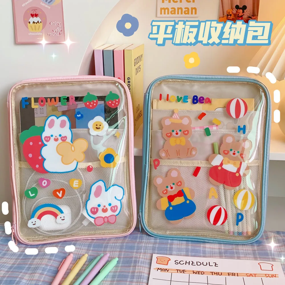 ins wind transparent 11 inch tablet bag girl heart cartoon cute waterproof storage bag laptop bag