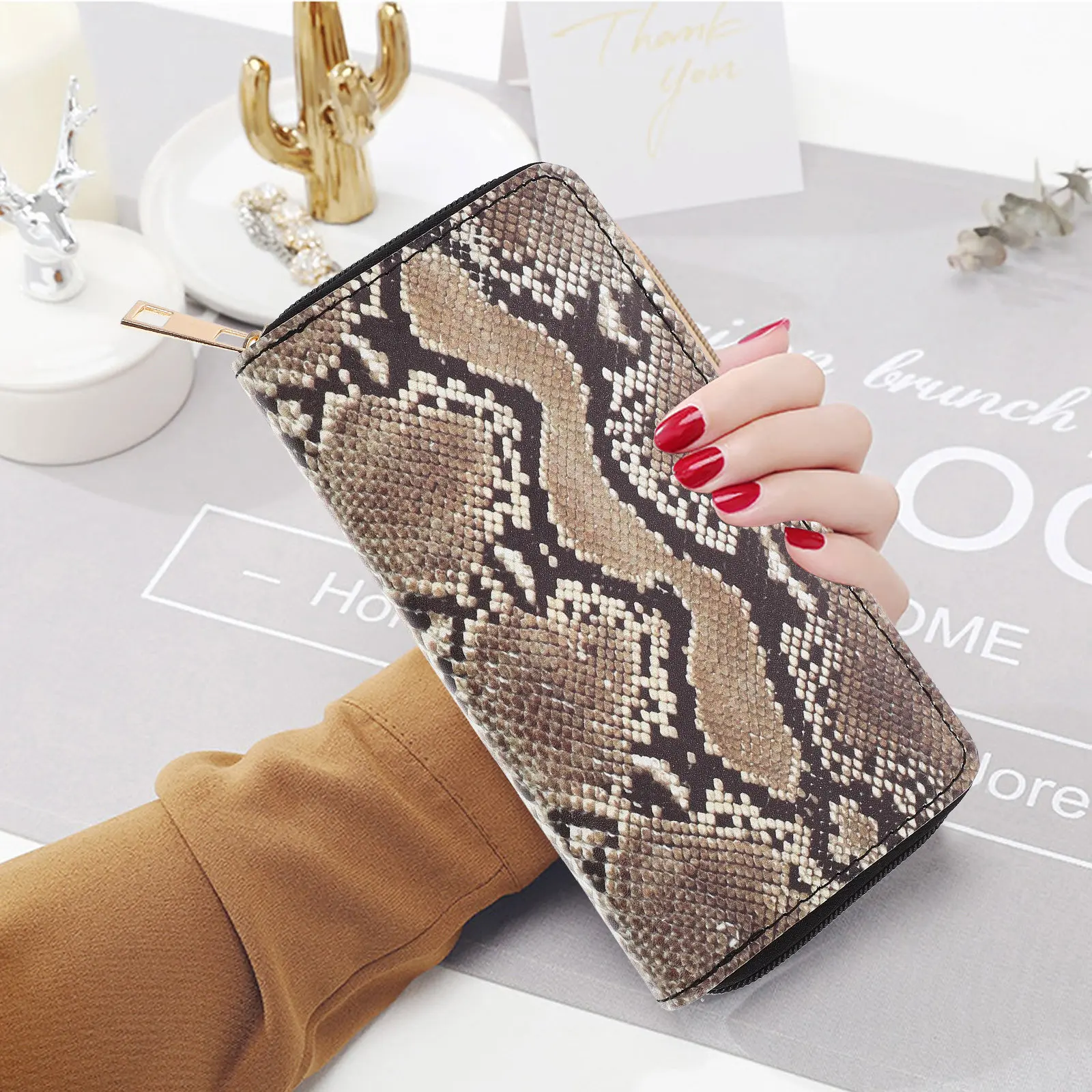 

Женский кошелек из искусственной кожи с принтом под змеиную кожу, на молнии, большой вместимости, для путешествий, для карт и телефона, 1 шт.