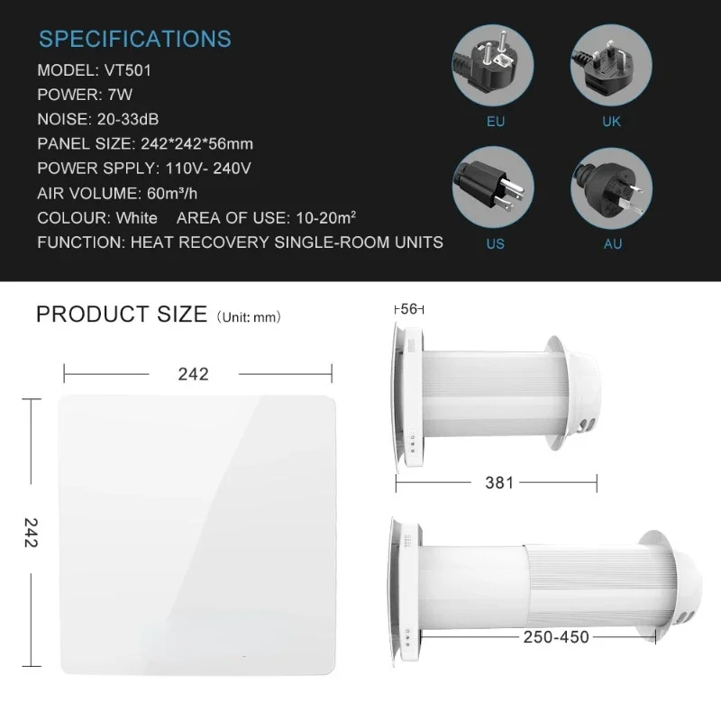 ventilation system with air heat recovery air recuperator with ceramic heat exchanger for room