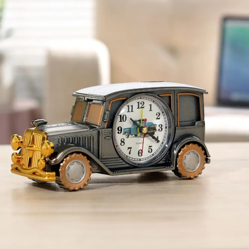 Antique Clock Easy to Read Anti-fading Plastic Classic Car Shape Antique Clock Desktop Ornament Alarm Clock Decorative