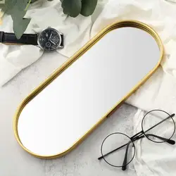 Gold Glass Mirror Decorative Storage Tray For Makeup Dessert Plate Jewelry Necklace Bracelet Table Perfume Wedding Brides