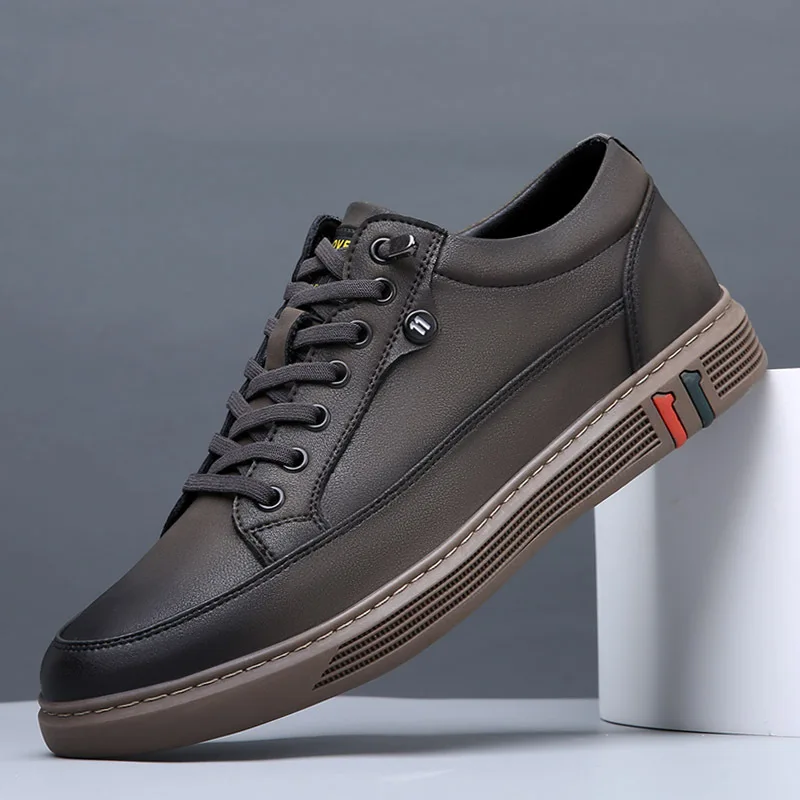 Chaussures décontractées en cuir véritable pour hommes, cuir de vachette respirant, chaussures de planche