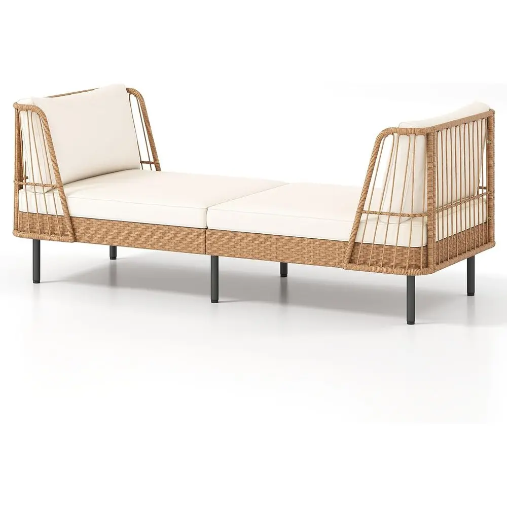 

2-Seater Outdoor Wicker Daybed with Cushions and Pillows, Perfect for Patio, Garden, or Poolside Relaxation
