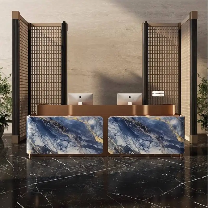 

Blue Hotels Reception Desks Beauty Salon Logo Luxury Cashier Reception Desks Front Modern Design Rezeption Theke Furniture