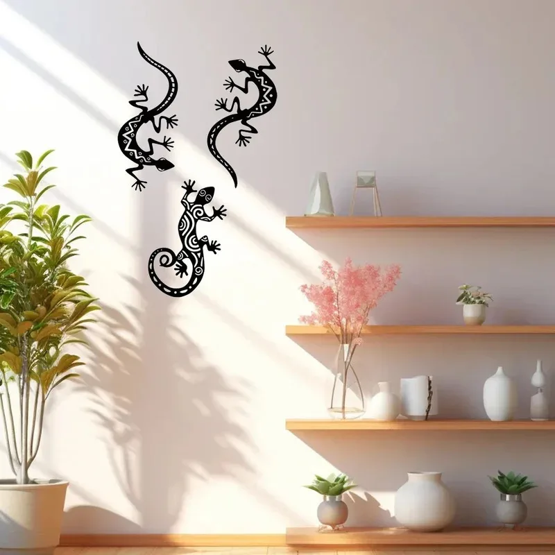 Elegante decoración de pared de gecko de metal, arte de pared de metal, silueta de pared 3d de lagarto, decoración de pared de metal, decoraciones para dormitorio y sala de estar