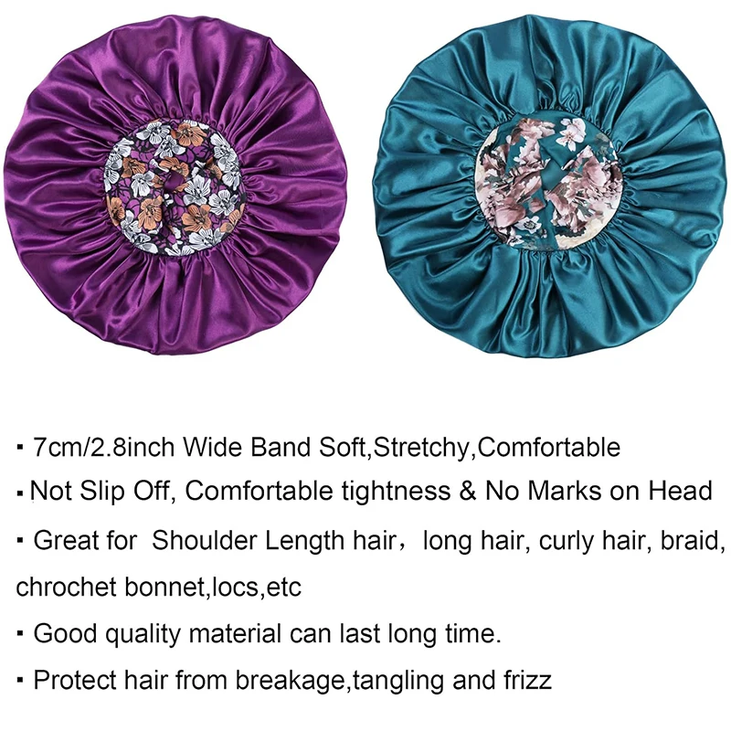 3PCS/LOT Extra Large Satin Sleep Caps For Women Hair Bonnets for Sleeping Braids Curly Night Cap Bath Shower Cap Accessories