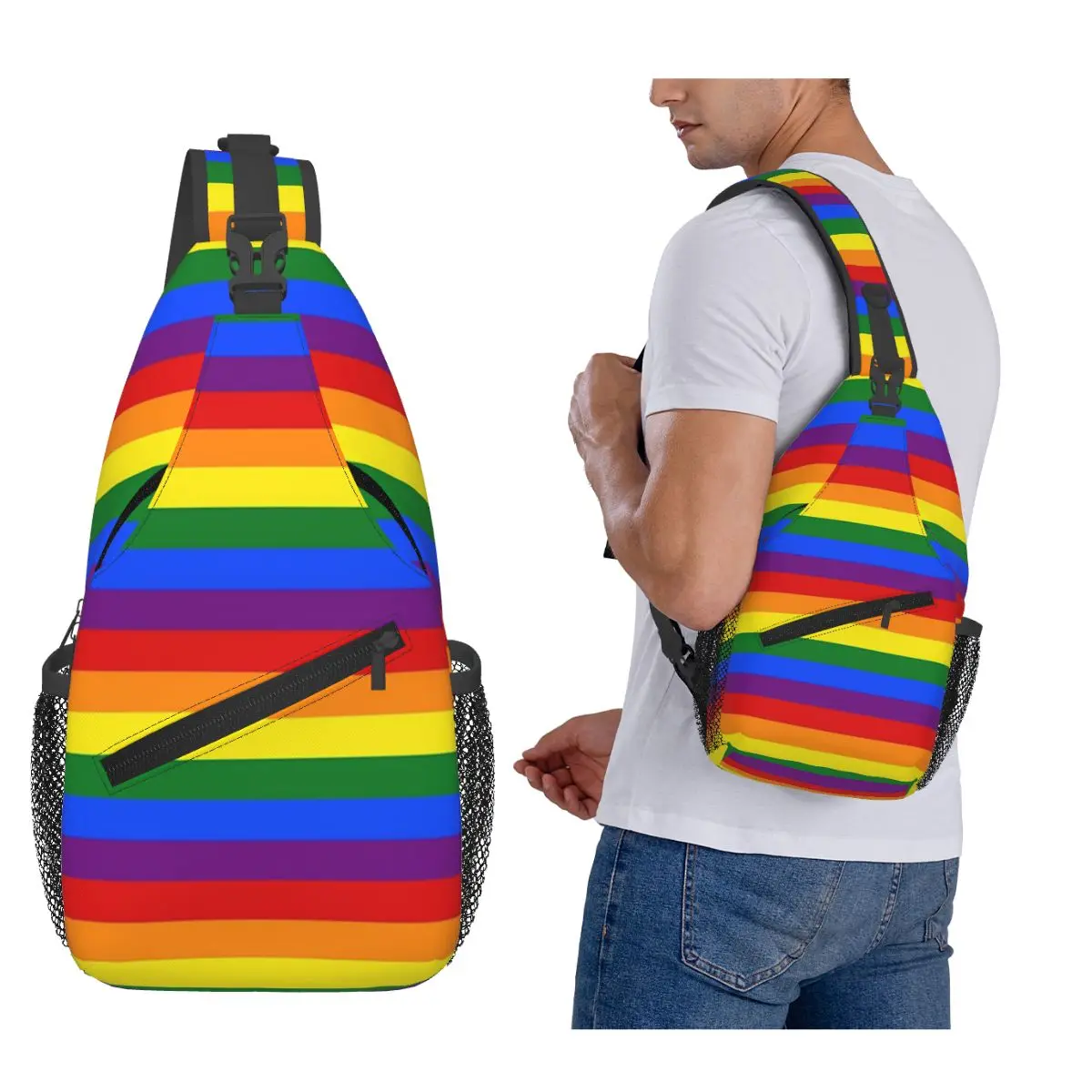 

Rainbow Pride Flag Chest Bag Men Sling Crossbody Backpack Chest Bag Travel Hiking Daypack Shoulder Bag