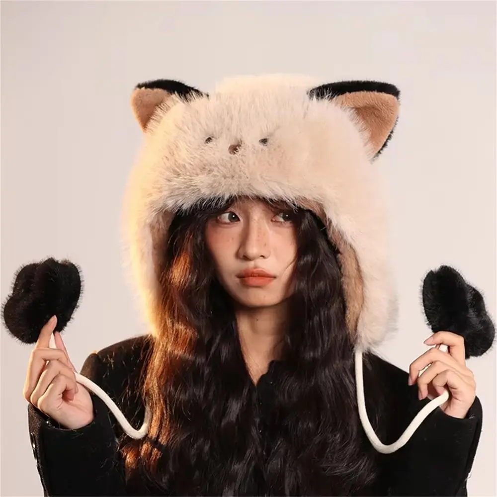 หมวกบัคเก็ตขนเฟอร์หนานุ่มสำหรับฤดูหนาว ป้องกันหู อุ่นสบาย สำหรับผู้หญิง