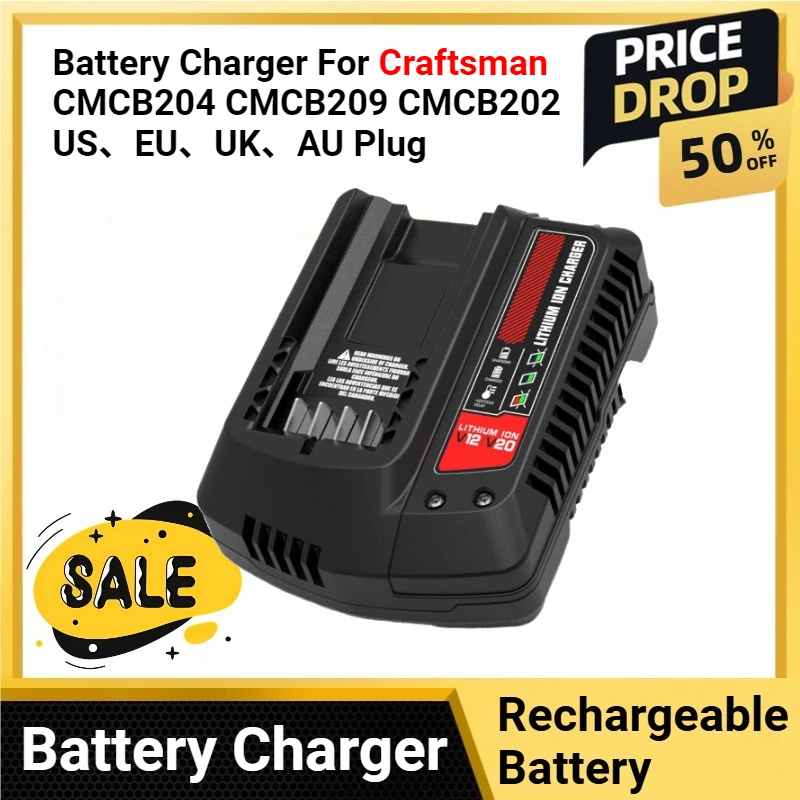 

Зарядное устройство для литиевого электроинструмента 20 В V20 для Craftsman CMCB204 CMCB209 CMCB202 США, ЕС, Великобритания, вилка AU