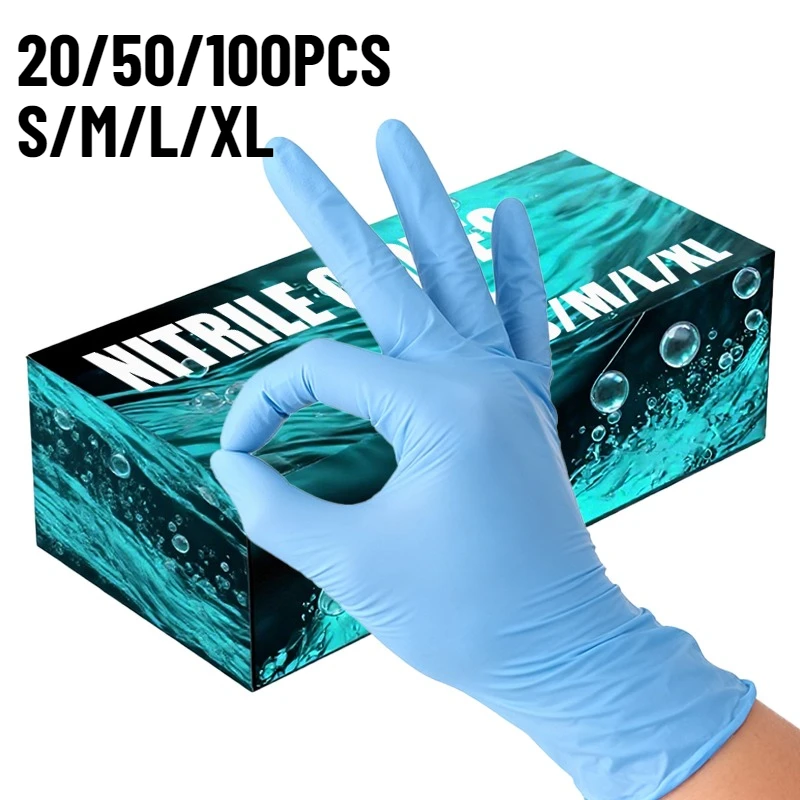 20/50/100PCS Blue Nitrile Gloves Disposable Gloves Household Kitchen Bathroom Cleaning Tools for Dishwashing Nail Art Painting