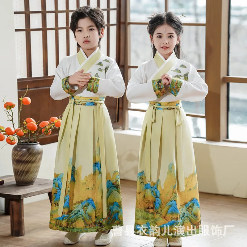 

Boys Girls Hanfu Suit Chinese Costume Halloween Children Cosplay Clothes Cusual Chinese Traditional Dress Performance Costumes