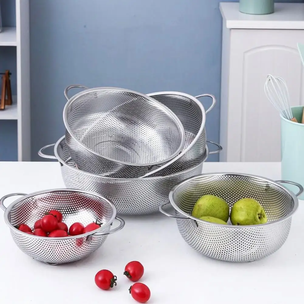 Drain Basket Stainless Steel Colander With Handles Fruit Vegetable Washing Basket Miniature Perforated Metal Kitchen Accessories