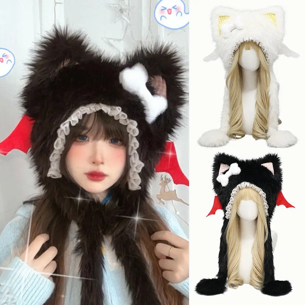 

Winter Warm Y2K Hairy Women's Hat Beanie Scarf Hat Japanese Harajuku Style Cat Ear Hat Subculture Cute Knitted Fluffy Costume