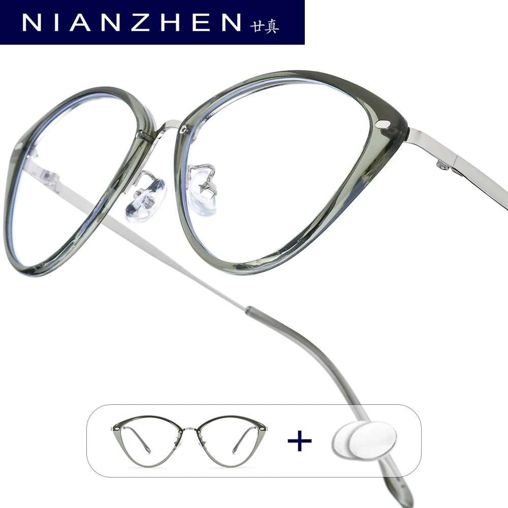 

NIANZHEN Progressive Prescription Glasses Photochromic Myopia Optical Lens Eyewear Men TR90 Alloy Cat Eye EyeglassesFrame 11510