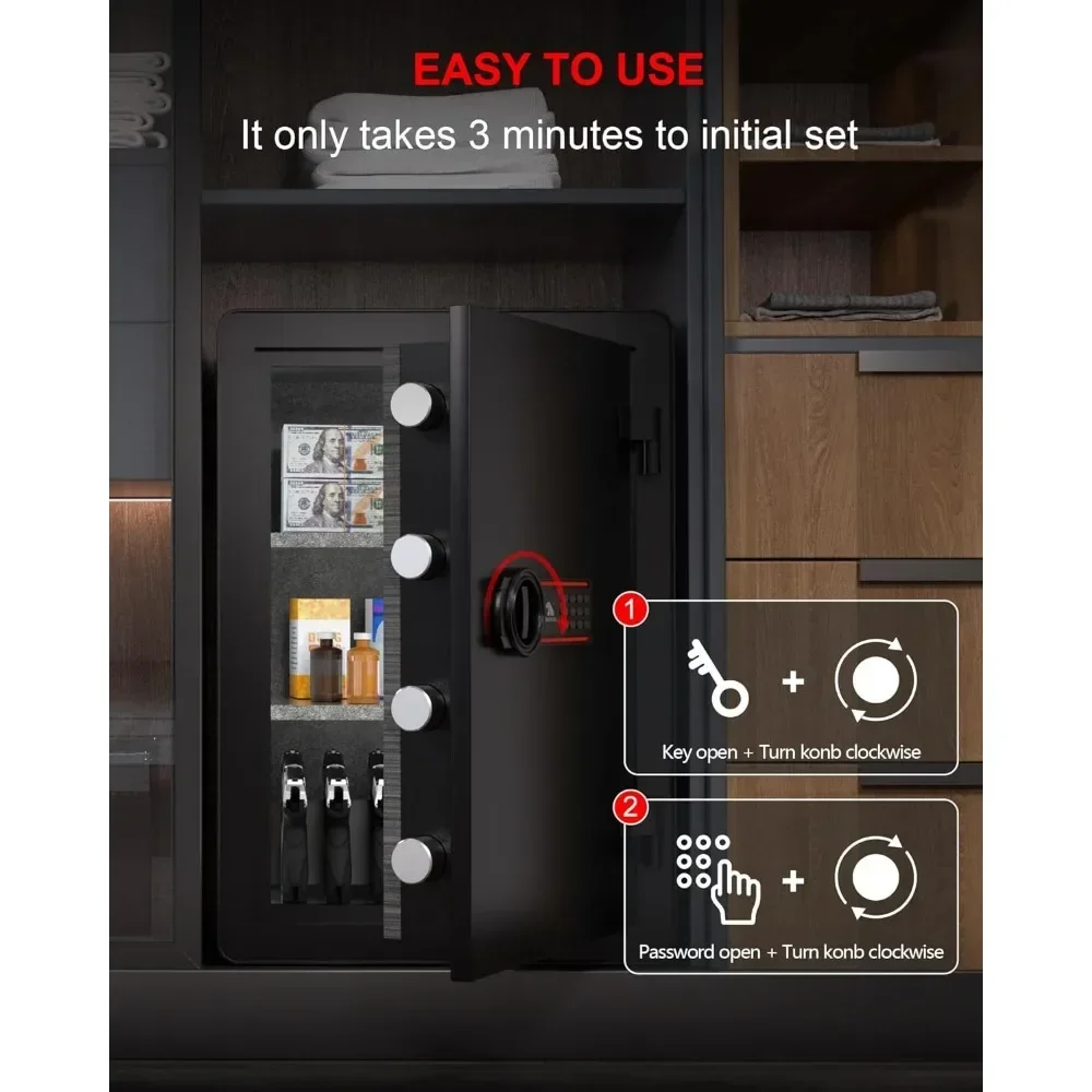 30 Minuten Vuurvaste Kluis, 2.5 Welp Ft Vuurvast En Waterdicht Veilig Met Digitaal Toetsenbord, Stalen Huisbeveiliging Groot Veilig