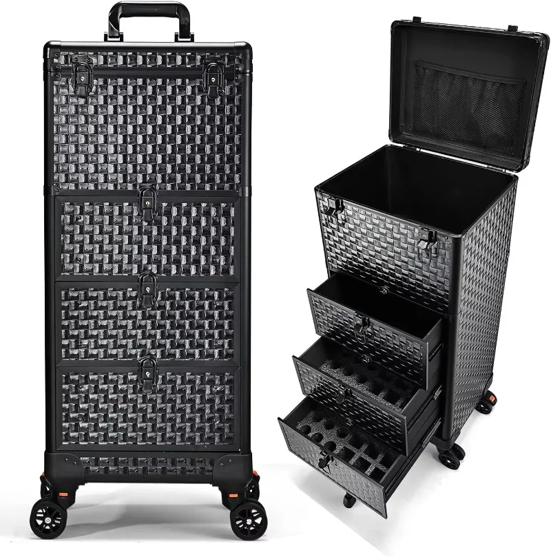 

Salon Cart with 3 Drawers Professional Trolley Cart Rolling Makeup Train Case with Lockable Wheels Trolley Cosmetic Box