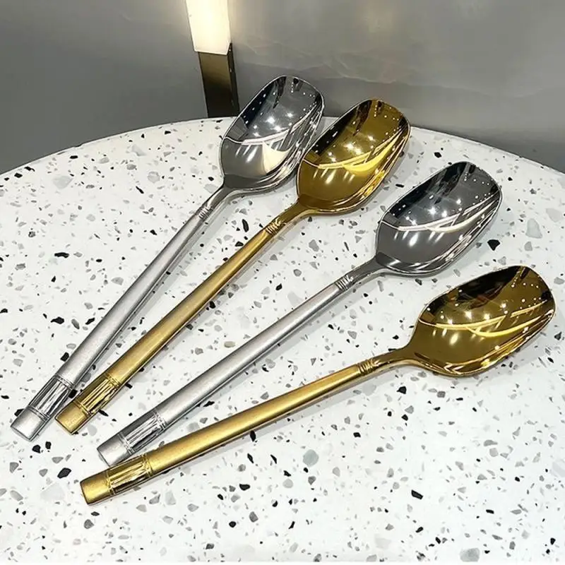 5Pcs/3Pcs Stainless Steel Spoon Premium Gold Silver Tableware Porridge Spoon Eating Spoon Soup Spoon Dessert Spoon Dinnerware