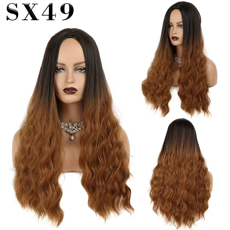 

Fashionable Long Ombre Wavy Wig for Women, Dark to Light Brown, Natural Look