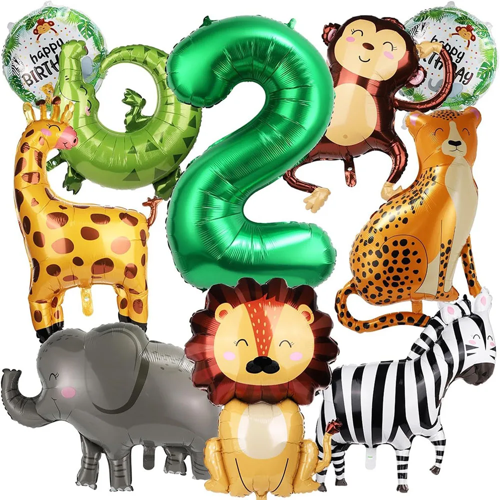 10 Jungle Wild Animal Balloons, Cute Jungle Theme Zoo Party Supplies Monkey Elephant Zebra Leopard Print Crocodile Giraffe Shape Suitable for