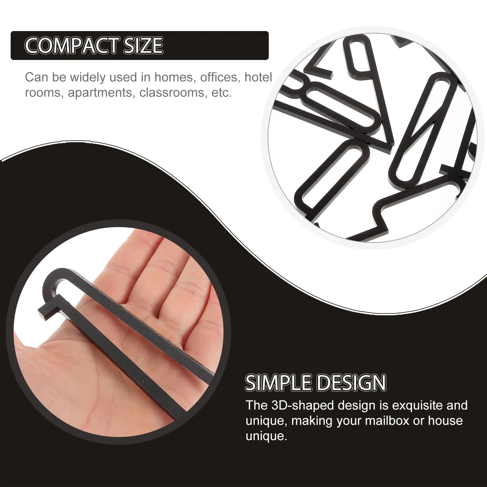 

10 Pcs Digital Wall Stickers Black House Numbers Address Plaques for Home Office Hotel Modern 3D Self Adhesive Door Signs