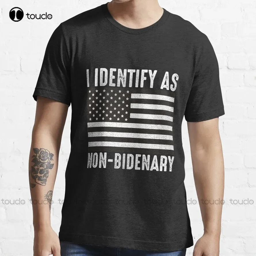 Vintage American Flag Patriots I Identify As Non-Bidenary Trending T-Shirt White Shirts For Women Make Your Design Xs-5Xl Unisex