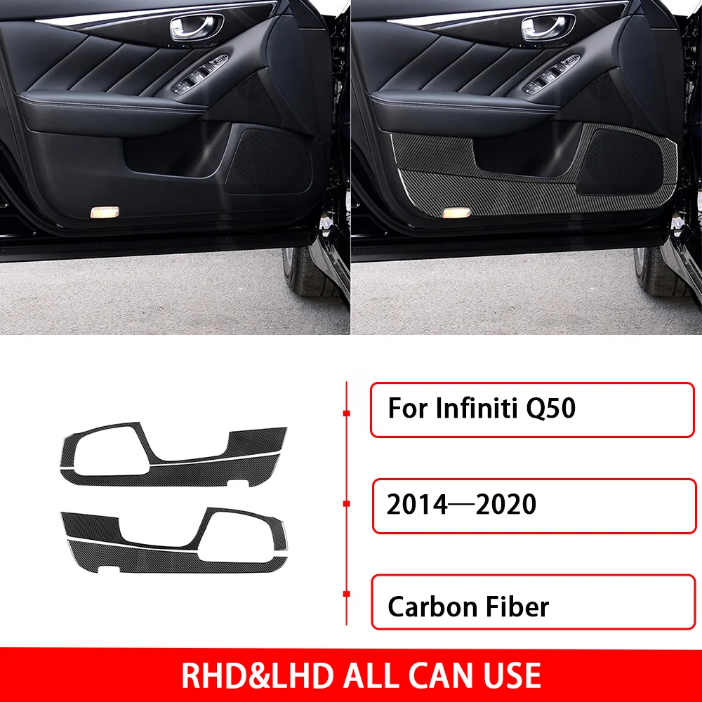 For Infiniti Q50 2014——2020 Real Carbon Fiber Car Fornt Door Speaker Sticker Horn Cover Trim Set Interior Decorative Accessories