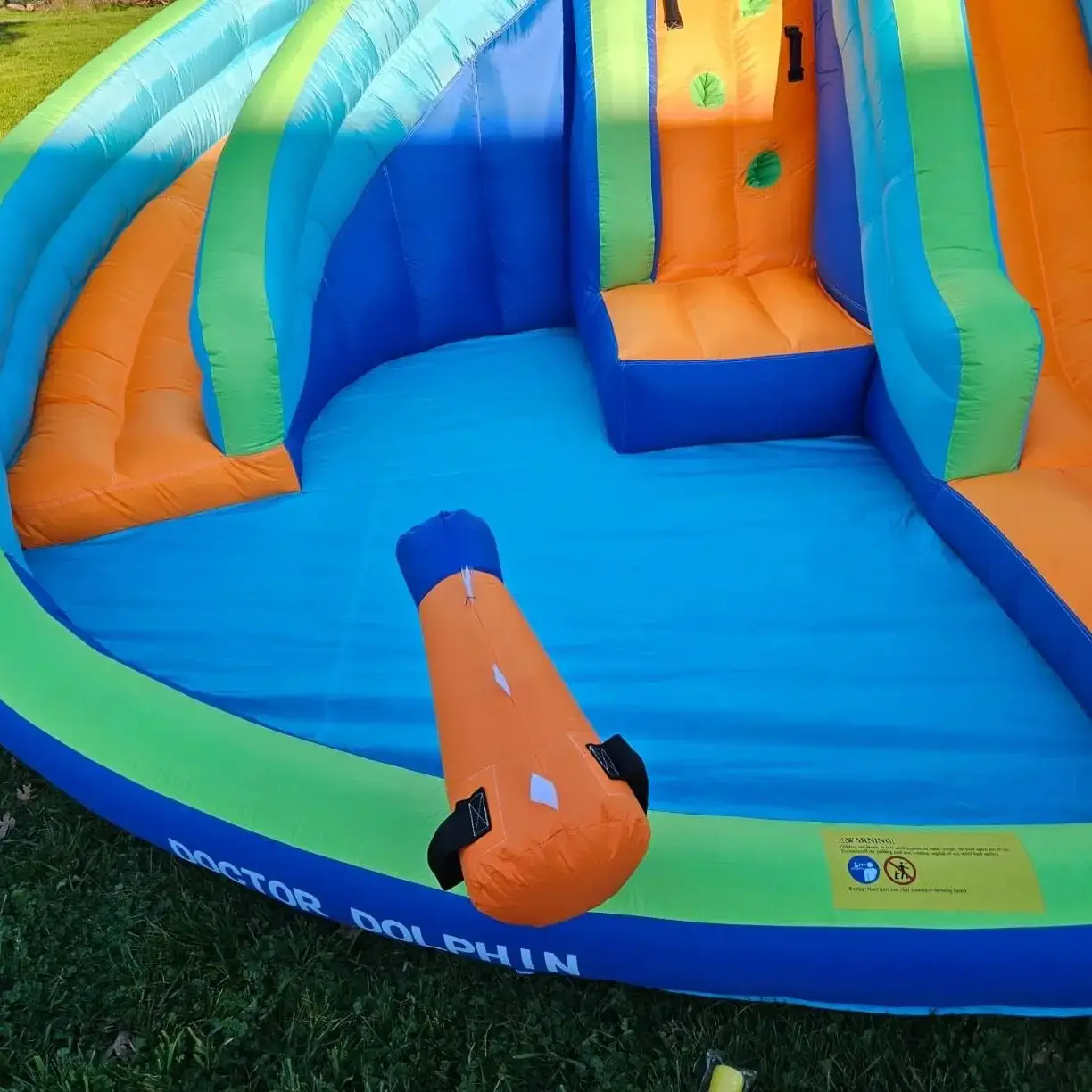 Tobogán inflable con PISCINA DE BOLAS para niños, parque acuático con secador de pelo, adecuado para interiores o exteriores húmedos y secos, 2 toboganes