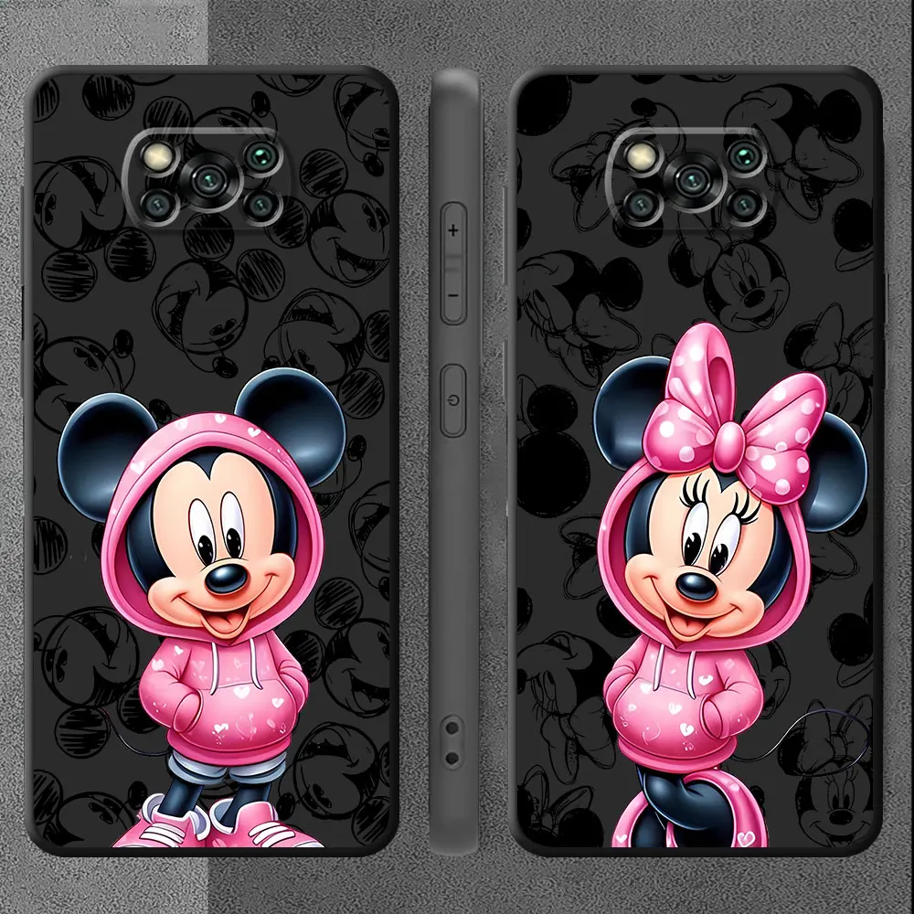 Phone Case for Poco F5 C40 X3 NFC X4 GT M5 M3 C50 C51 F1 X4 Pro 5G M4 Pro 5G Black Soft Capa Disney Cute Minnie Mickey Cover