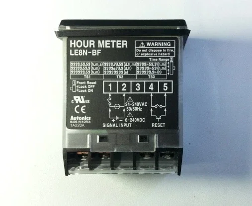 LE8N-BF Hour Meter, 8 digits LCD, 1/32 DIN, Built-in Battery power, Selectable front reset key, Voltage Inhibit Input
