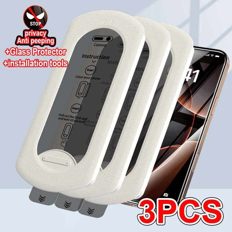 Anti-Spionage-Displayschutz für iPhone 16 13 12 14 15 ProMax 14Plus 3 Stück Staubfreies Panzerglas mit Ausrichtungs-Montagehülle