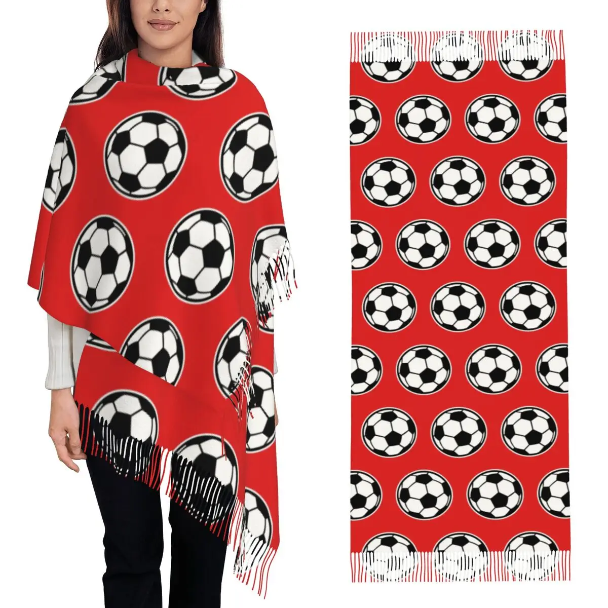 Bufanda con diseño de balón de fútbol, bufandas con flecos para mujer, chales y abrigos suaves y cálidos, chaleco largo para otoño e invierno.