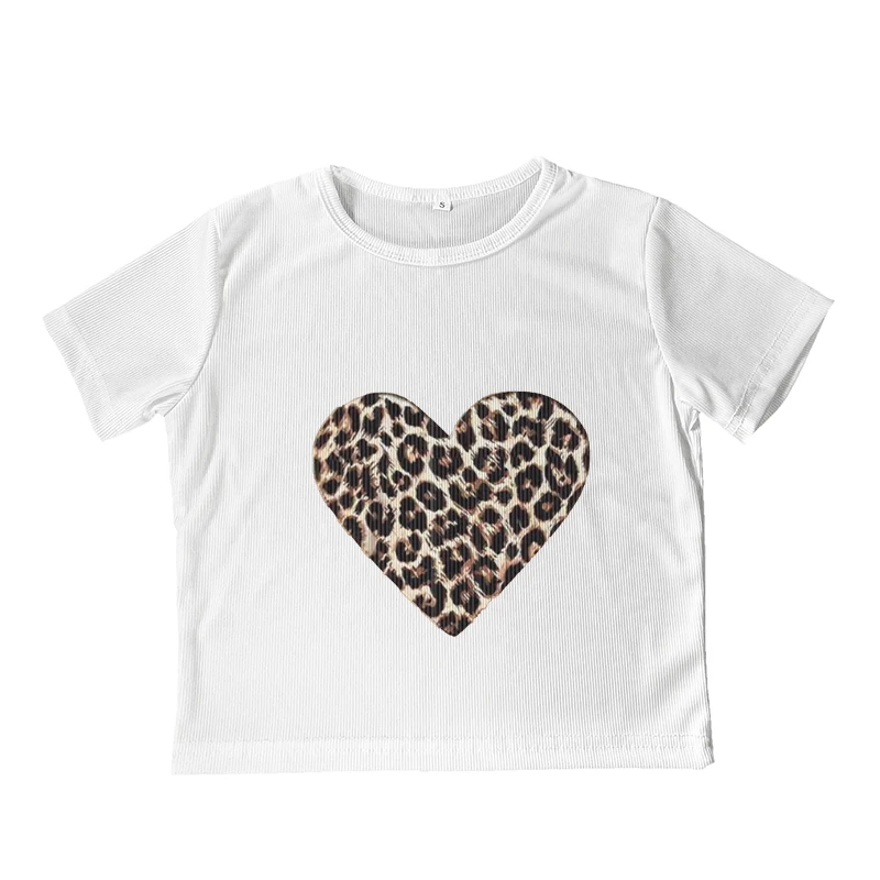 Sexy Leopard Print Skinny T-shirt Y2k Clothes Short Sleeve Aesthetics Style Crop Tops Whiter O-neck Baby Tee Summer Women Corset