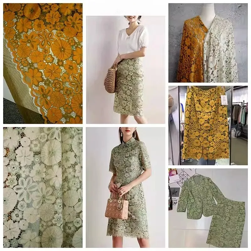 New Exquisite Two Tone Embroidered Lace Fabric Handmade High End Wedding Dress ，Clothing Sewing Fabric Decorative Accessories