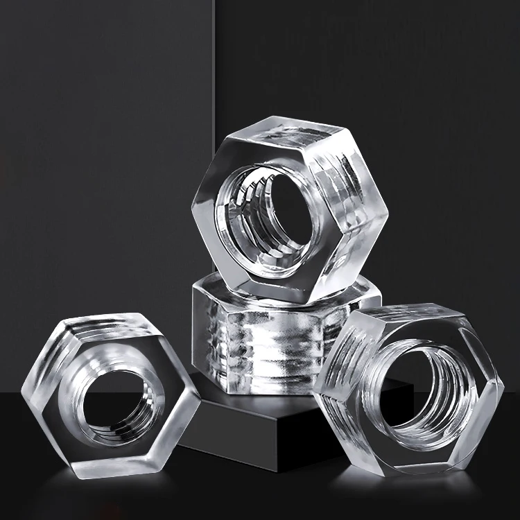 50/100/200/500pcs Acrylic Transparent Hexagon Nut M2 M2.5 M3 M4 M5 M6 M8 M10 M12 Nylon Plastic Metric Hex Nuts For Screws Bolts