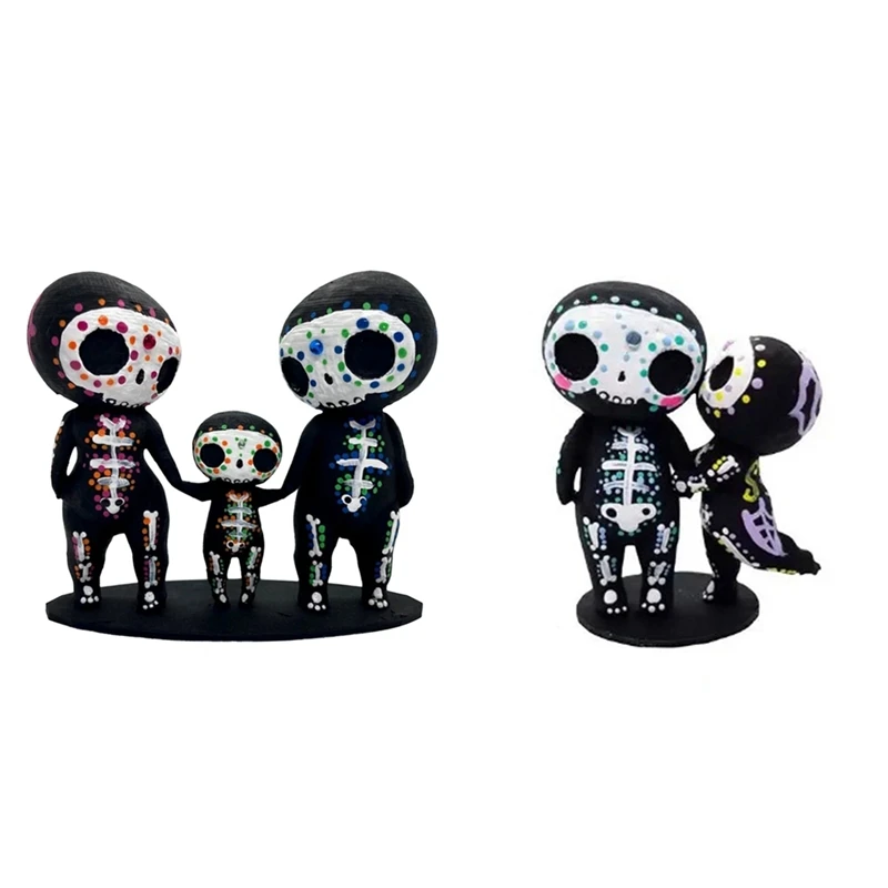 Skull Family Figurines Resin Crafts Cute Statue Decorative Sugar Skulls Hand Durable Easy Install Easy To Use -A